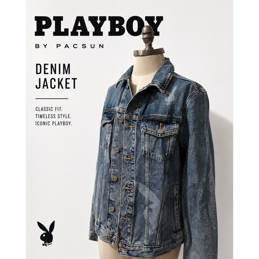 Playboy By PacSun Bleached‎ Denim Jacket Oversized Trucker Grunge Y2K